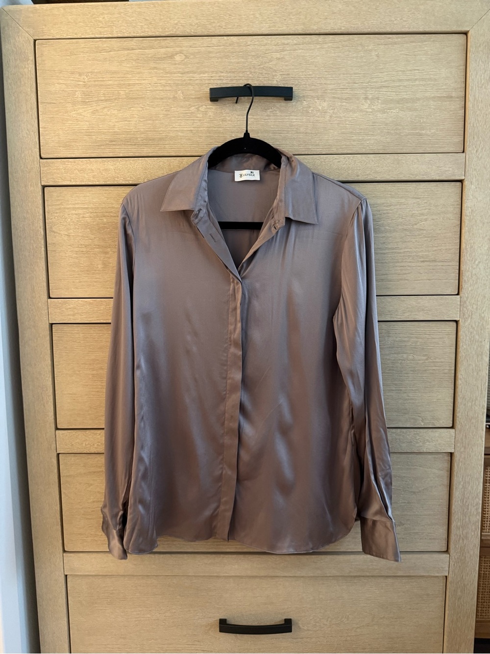 Lilysilk Button-Front Blouse - Taupe